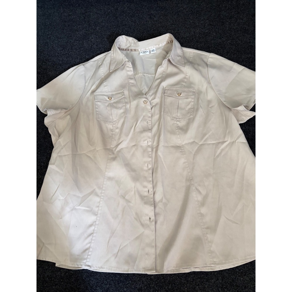 Cato Woman Tan Beige Short Sleeve Button Down Shirt Plus Size 26/28W